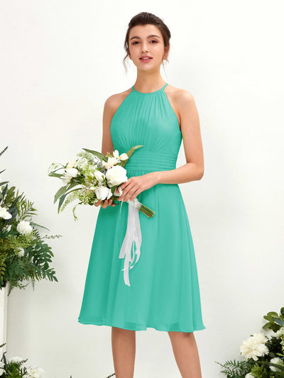 Carlyna A-Linien-Kleid Rundhals knielang Chiffon Brautjungfernkleid Tiffany-Blau #farbe_tiffany-blau