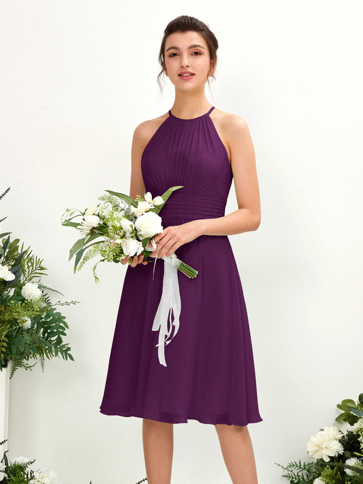 Carlyna A-Linien-Kleid Rundhals knielang Chiffon Brautjungfernkleid Traube 