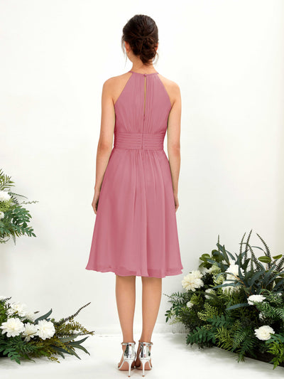 Carlyna A-Linien-Kleid Rundhals knielang Chiffon Brautjungfernkleid Wüstenrose #farbe_w-stenrose