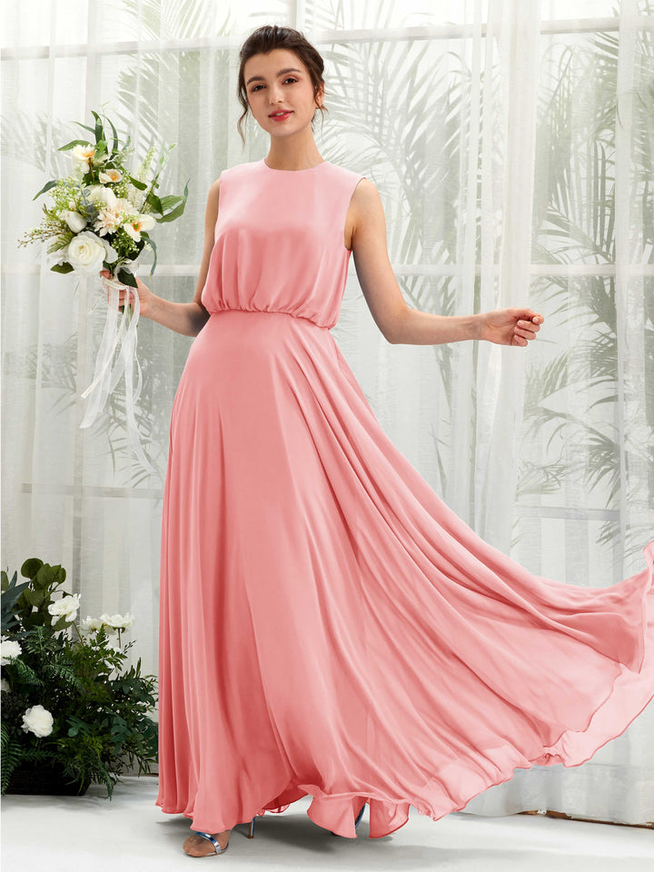 Carlyna A-Linien-Kleid Rundhalsbodenlang Chiffon Brautjungfernkleid Ballettrosa 