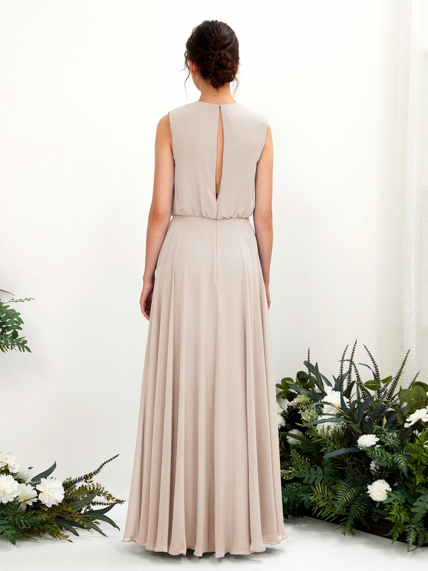 Carlyna A-Linien-Kleid Rundhalsbodenlang Chiffon Brautjungfernkleid Champagner #farbe_champagner