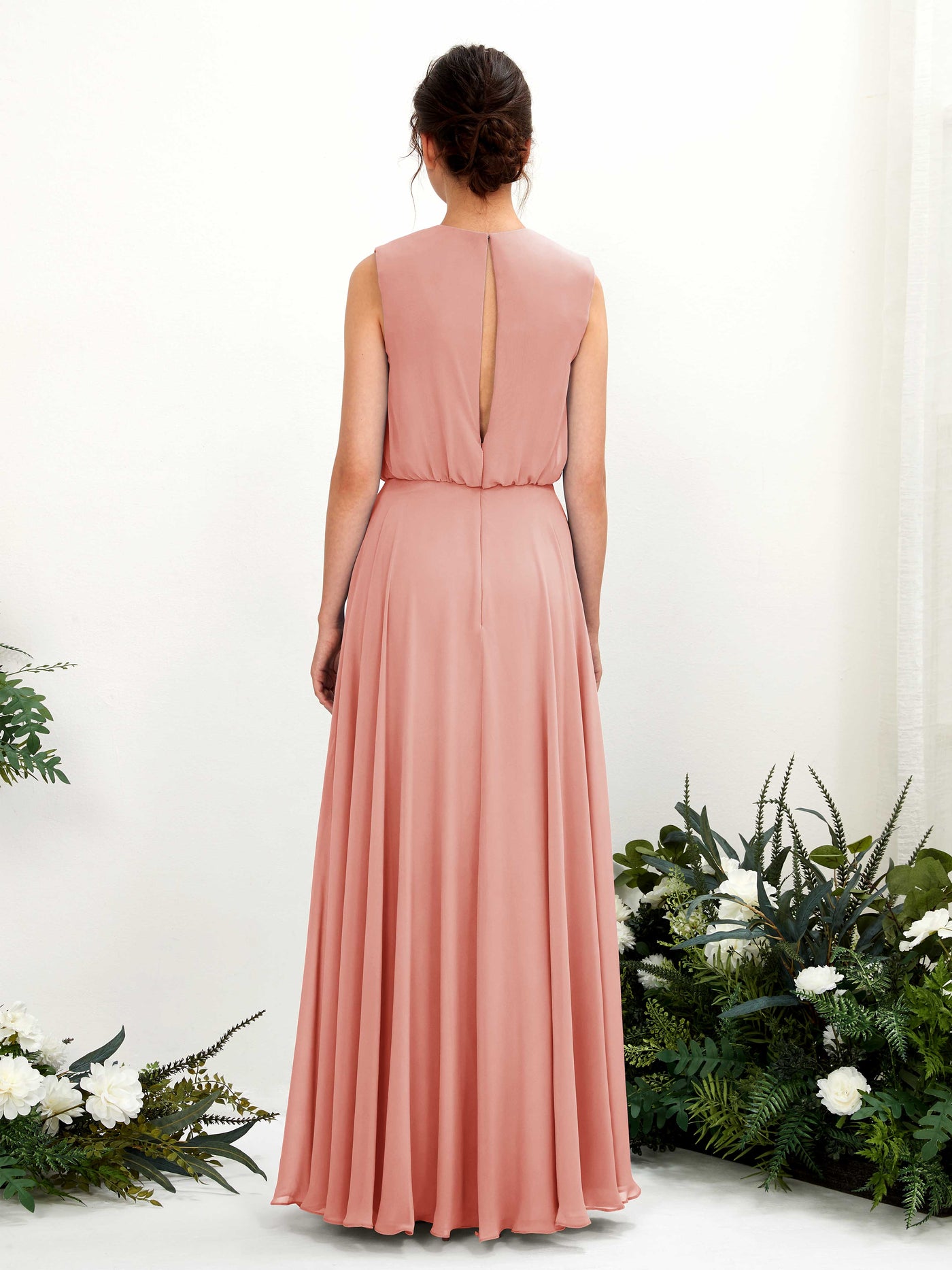 Carlyna A-Linien-Kleid Rundhalsbodenlang Chiffon Brautjungfernkleid Champagner-Rose #farbe_champagner-rose