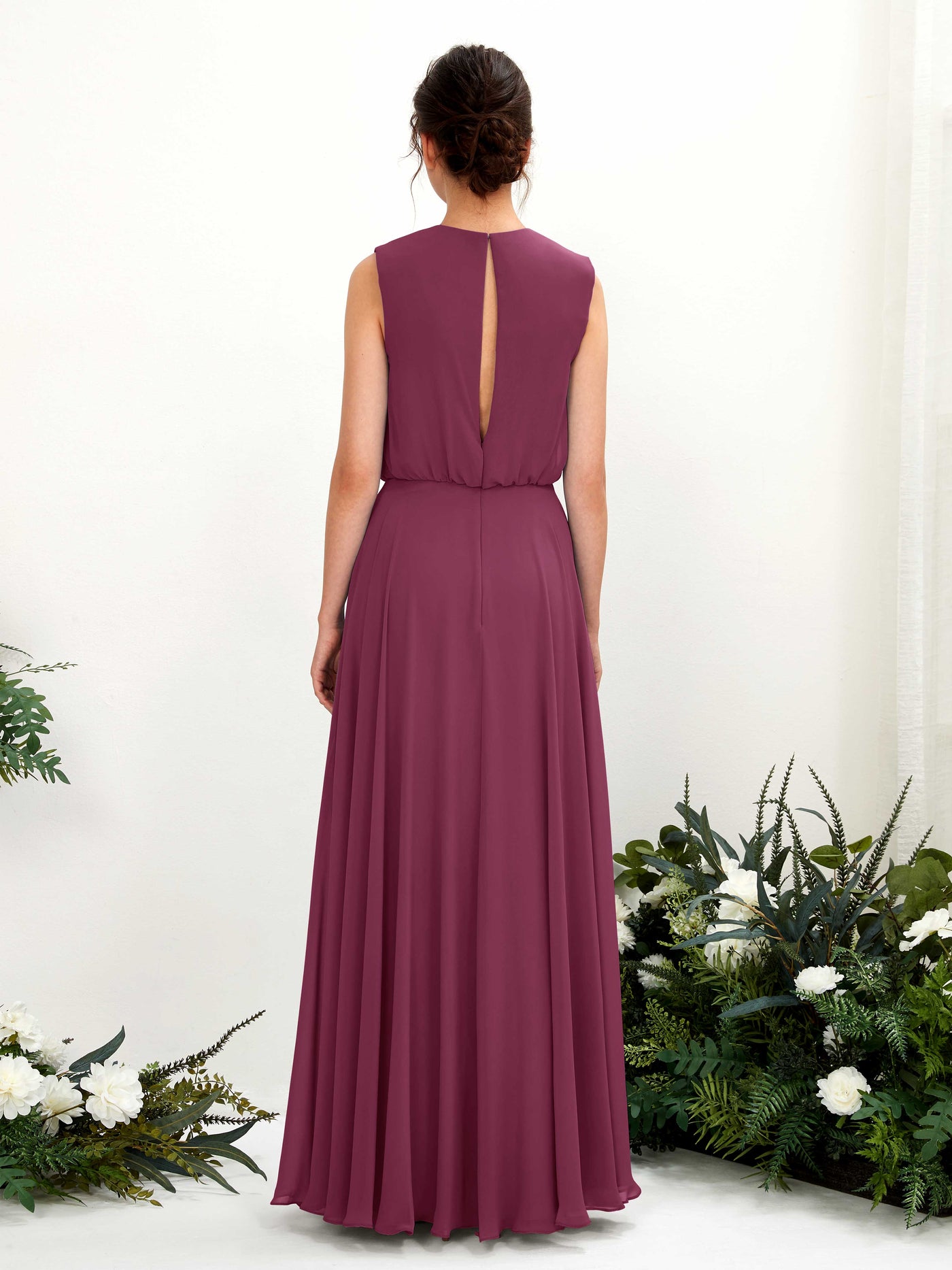 Carlyna A-Linien-Kleid Rundhalsbodenlang Chiffon Brautjungfernkleid Chianti #farbe_chianti