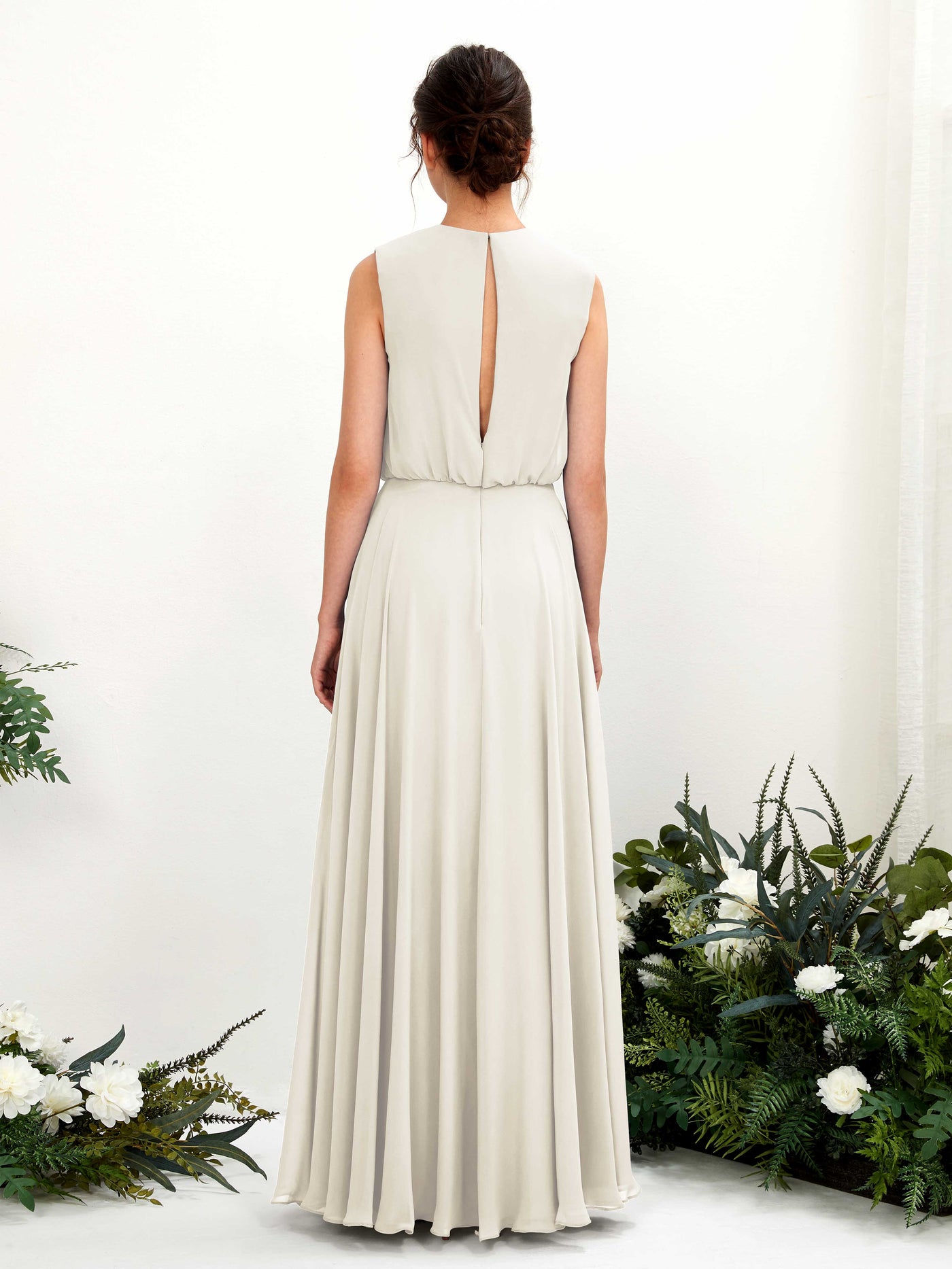 Carlyna A-Linien-Kleid Rundhalsbodenlang Chiffon Brautjungfernkleid Elfenbein #farbe_elfenbein