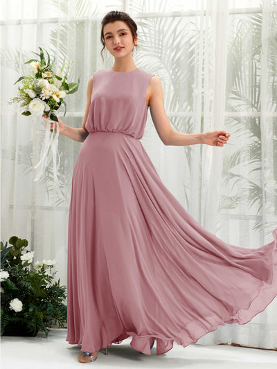 Carlyna A-Linien-Kleid Rundhalsbodenlang Chiffon Brautjungfernkleid Klassisch Mauve #farbe_klassisch-mauve