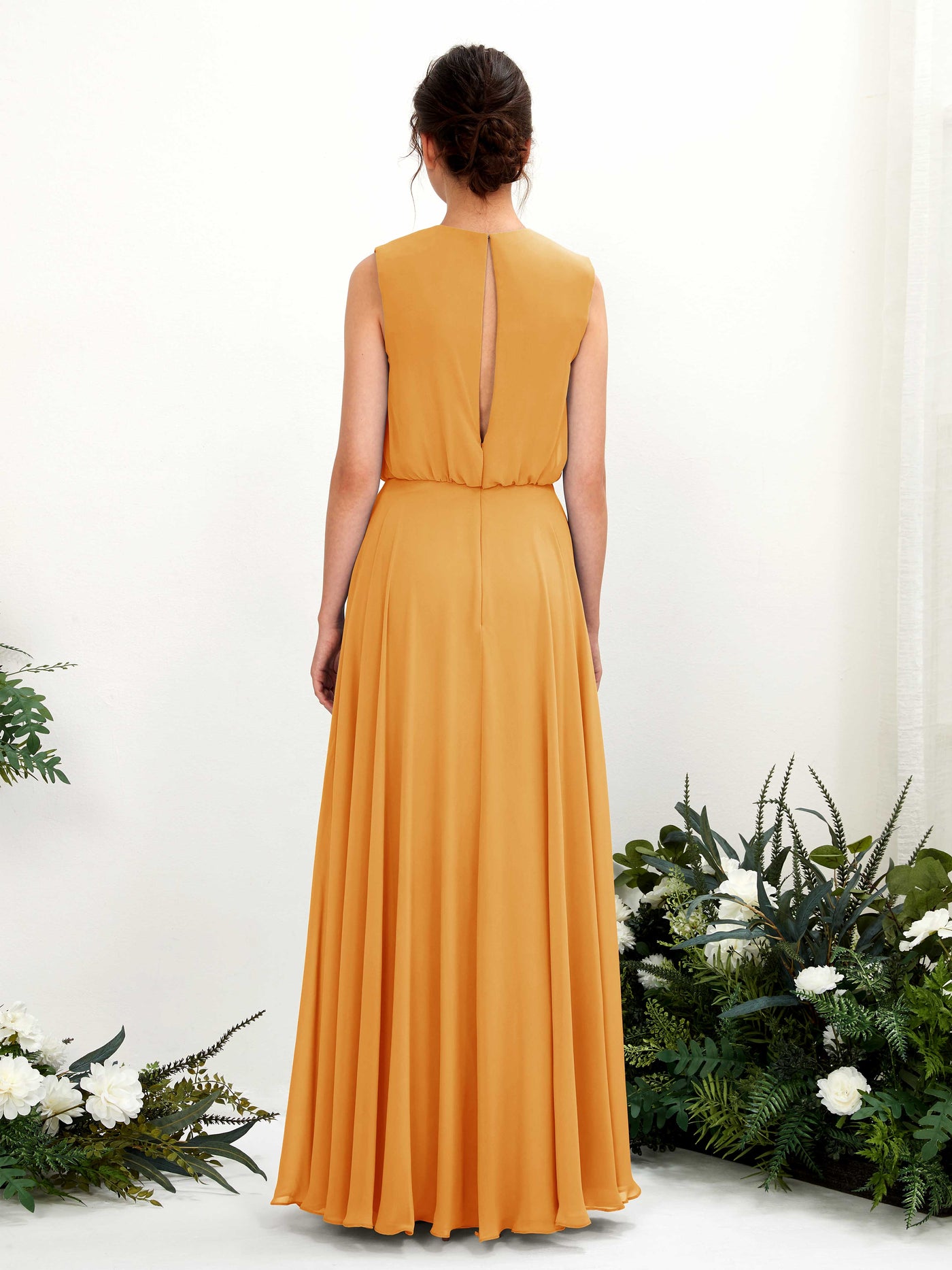 Carlyna A-Linien-Kleid Rundhalsbodenlang Chiffon Brautjungfernkleid Mango #farbe_mango