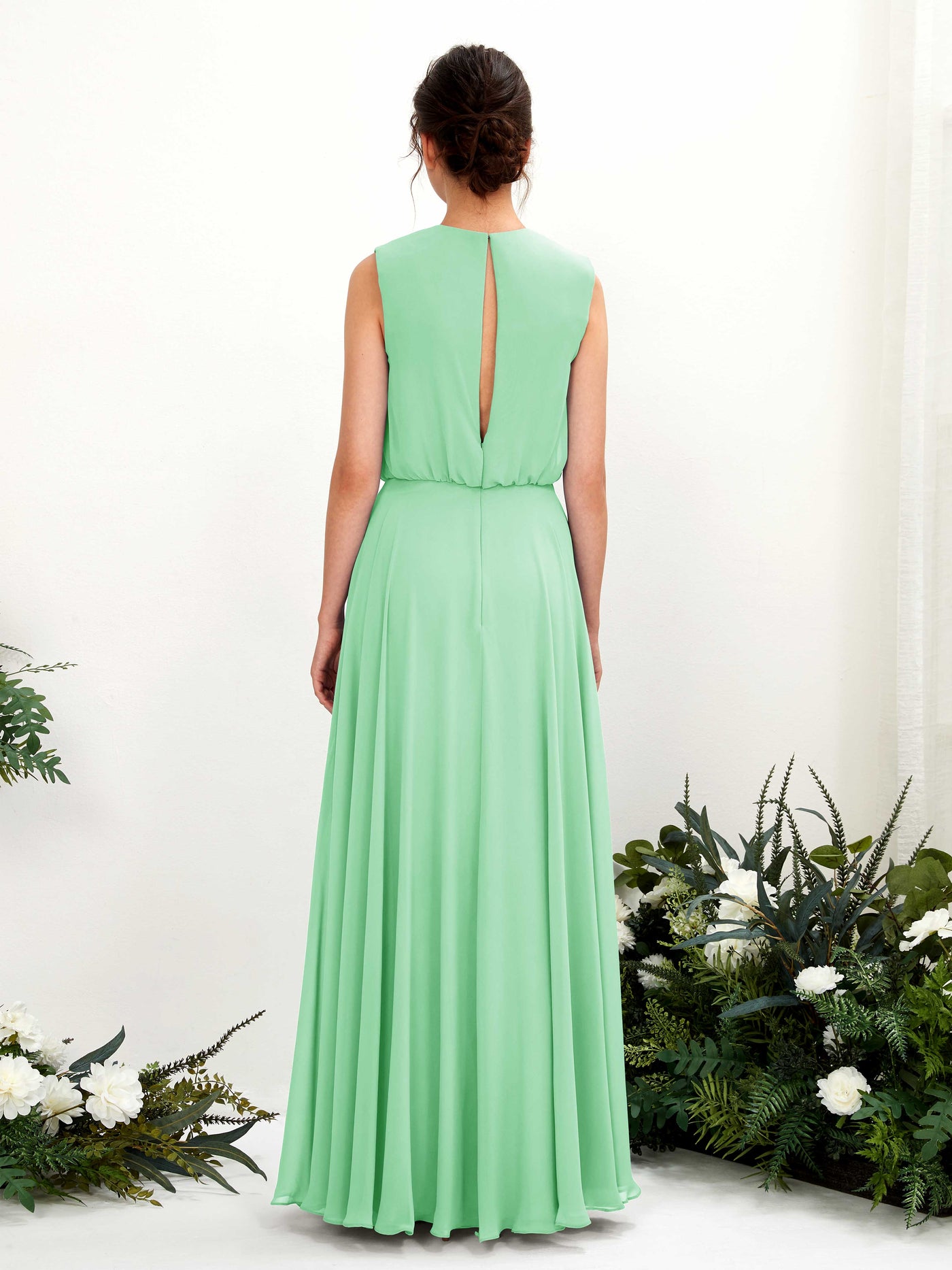 Carlyna A-Linien-Kleid Rundhalsbodenlang Chiffon Brautjungfernkleid Minzgrün #farbe_minzgr-n