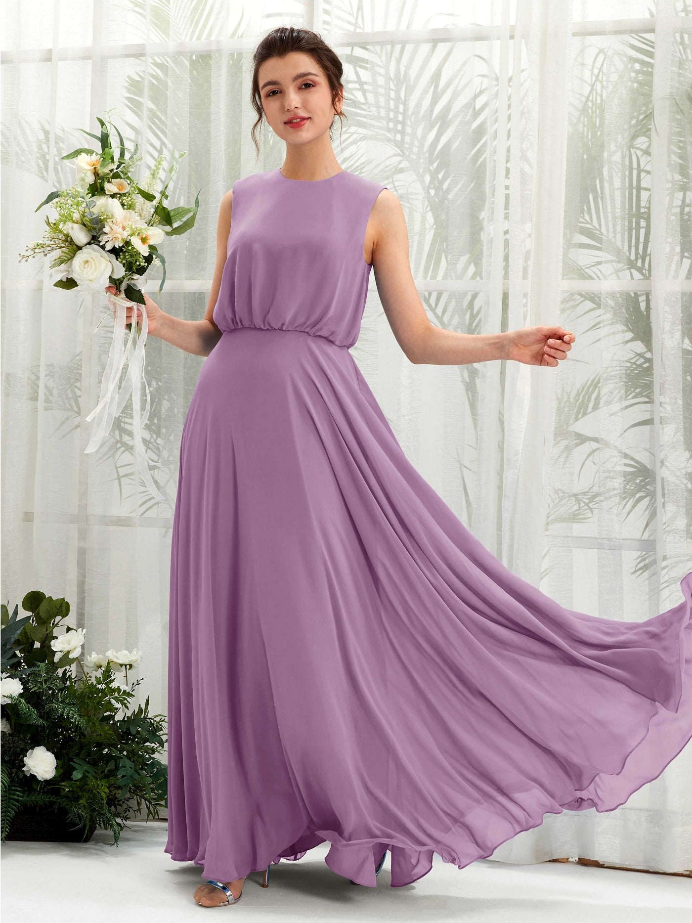 Carlyna A-Linien-Kleid Rundhalsbodenlang Chiffon Brautjungfernkleid Orchideen-Nebel #farbe_orchideen-nebel