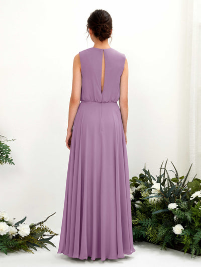 Carlyna A-Linien-Kleid Rundhalsbodenlang Chiffon Brautjungfernkleid Orchideen-Nebel #farbe_orchideen-nebel