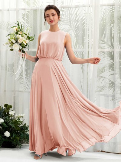 Carlyna A-Linien-Kleid Rundhalsbodenlang Chiffon Brautjungfernkleid Perlrosa #farbe_perlrosa