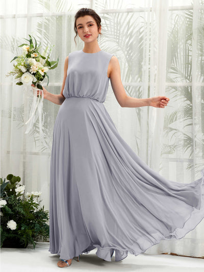 Carlyna A-Linien-Kleid Rundhalsbodenlang Chiffon Brautjungfernkleid Staubiger Lavendel #farbe_staubiger-lavendel
