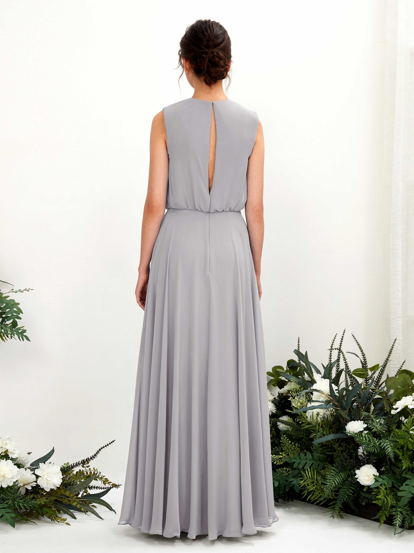 Carlyna A-Linien-Kleid Rundhalsbodenlang Chiffon Brautjungfernkleid Taube #farbe_taube