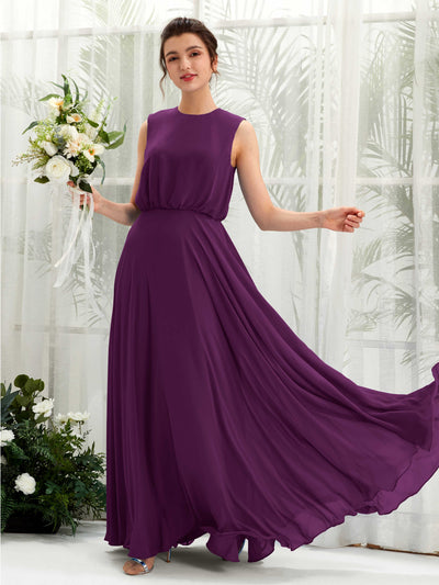 Carlyna A-Linien-Kleid Rundhalsbodenlang Chiffon Brautjungfernkleid Traube #farbe_traube