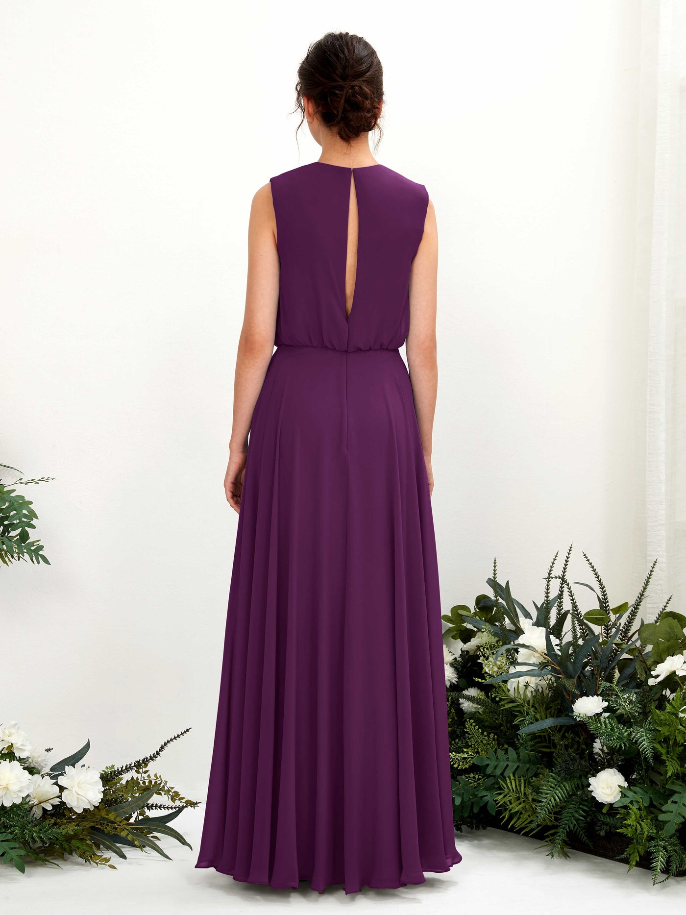 Carlyna A-Linien-Kleid Rundhalsbodenlang Chiffon Brautjungfernkleid Traube #farbe_traube