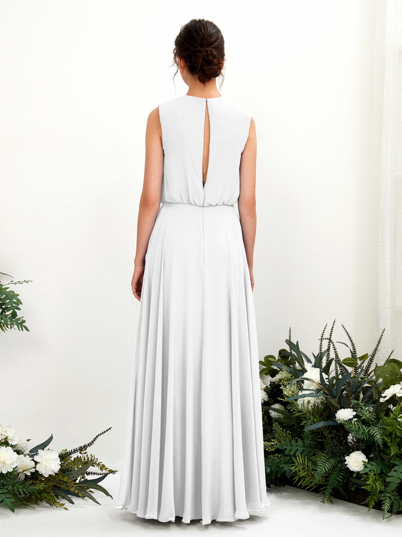 Carlyna A-Linien-Kleid Rundhalsbodenlang Chiffon Brautjungfernkleid Weiß #farbe_wei
