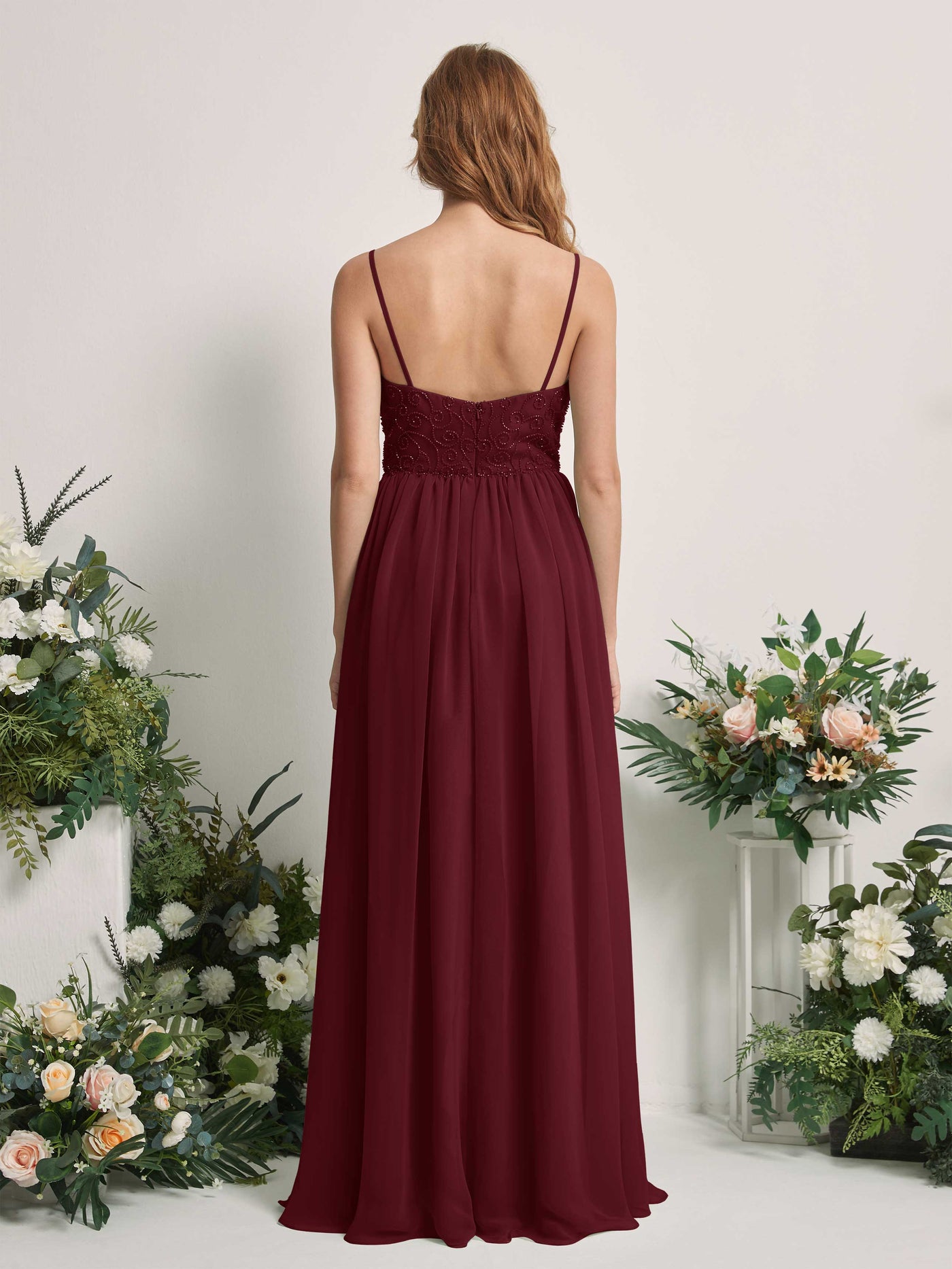 Carlyna A-Linien-Kleid U-Ausschnitt Bodenlang Chiffon Brautjungfernkleid Burgunderrot #farbe_burgunderrot