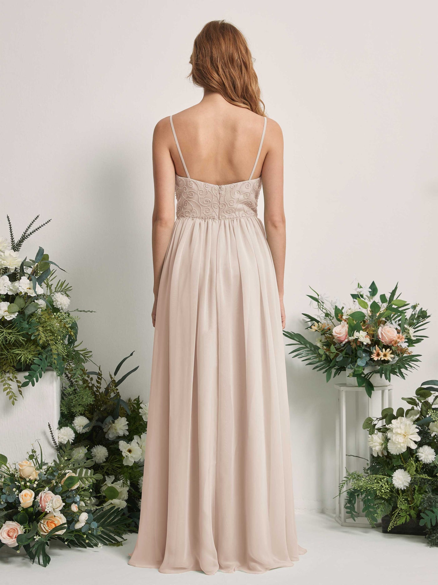 Carlyna A-Linien-Kleid U-Ausschnitt Bodenlang Chiffon Brautjungfernkleid Champagner #farbe_champagner