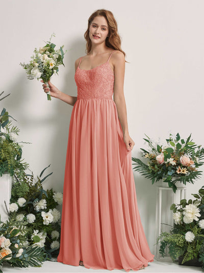 Carlyna A-Linien-Kleid U-Ausschnitt Bodenlang Chiffon Brautjungfernkleid Champagner-Rose #farbe_champagner-rose