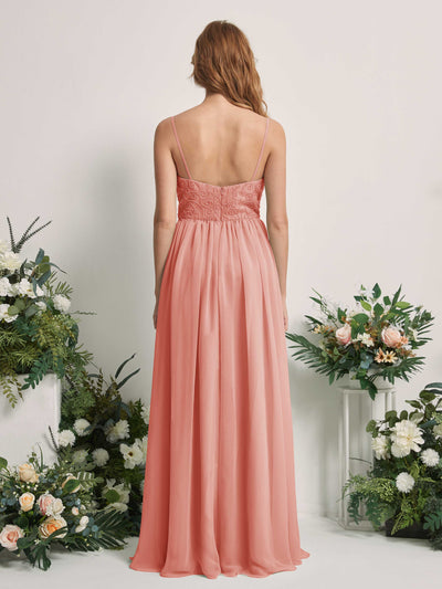 Carlyna A-Linien-Kleid U-Ausschnitt Bodenlang Chiffon Brautjungfernkleid Champagner-Rose #farbe_champagner-rose