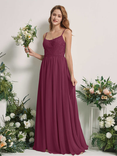 Carlyna A-Linien-Kleid U-Ausschnitt Bodenlang Chiffon Brautjungfernkleid Chianti #farbe_chianti