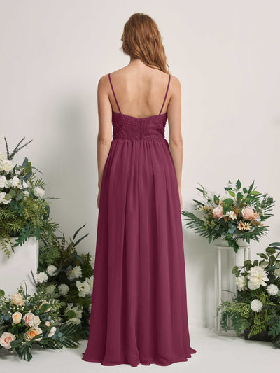 Carlyna A-Linien-Kleid U-Ausschnitt Bodenlang Chiffon Brautjungfernkleid Chianti #farbe_chianti
