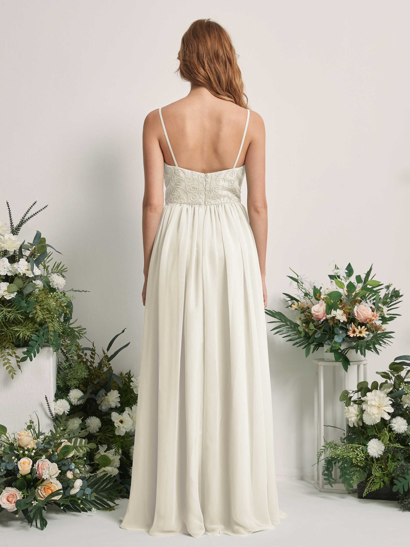Carlyna A-Linien-Kleid U-Ausschnitt Bodenlang Chiffon Brautjungfernkleid Elfenbein #farbe_elfenbein