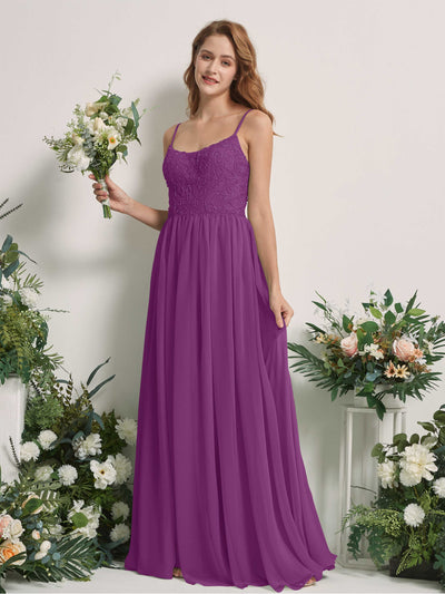 Carlyna A-Linien-Kleid U-Ausschnitt Bodenlang Chiffon Brautjungfernkleid Lila #farbe_lila