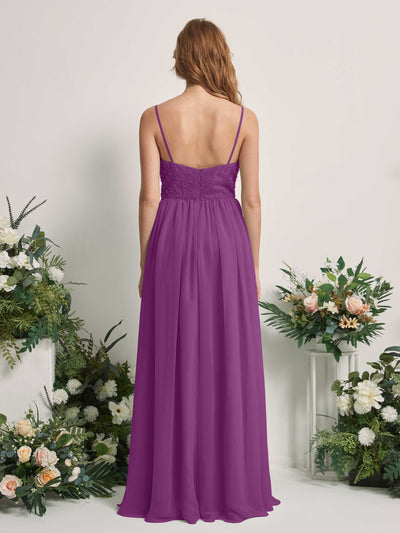 Carlyna A-Linien-Kleid U-Ausschnitt Bodenlang Chiffon Brautjungfernkleid Lila #farbe_lila