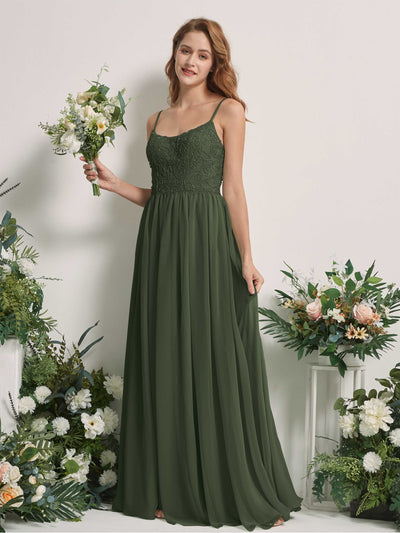 Carlyna A-Linien-Kleid U-Ausschnitt Bodenlang Chiffon Brautjungfernkleid Martini-Olive #farbe_martini-olive