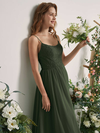 Carlyna A-Linien-Kleid U-Ausschnitt Bodenlang Chiffon Brautjungfernkleid Martini-Olive #farbe_martini-olive