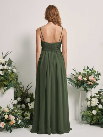 Carlyna A-Linien-Kleid U-Ausschnitt Bodenlang Chiffon Brautjungfernkleid Martini-Olive #farbe_martini-olive