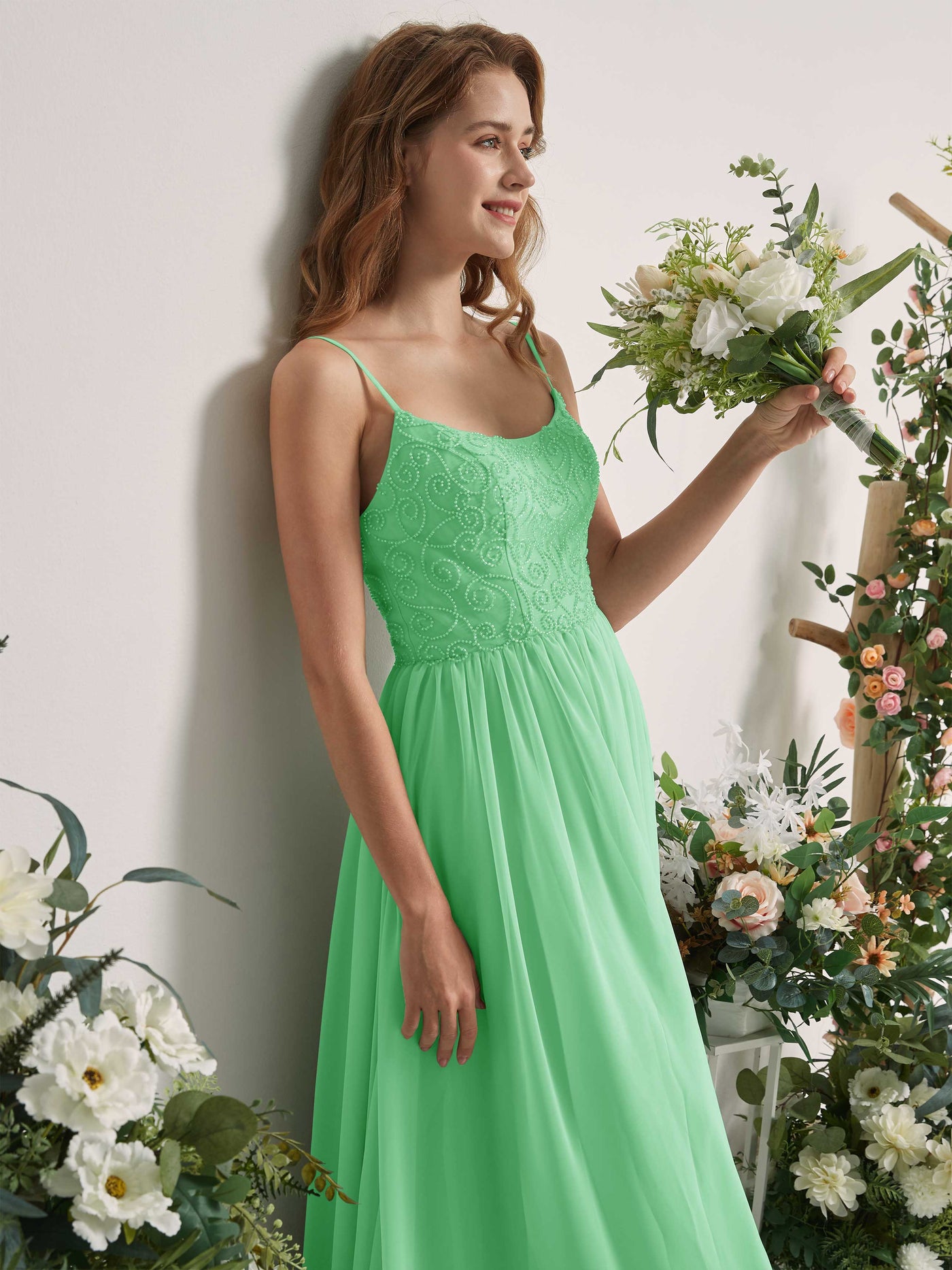 Carlyna A-Linien-Kleid U-Ausschnitt Bodenlang Chiffon Brautjungfernkleid Minzgrün #farbe_minzgr-n