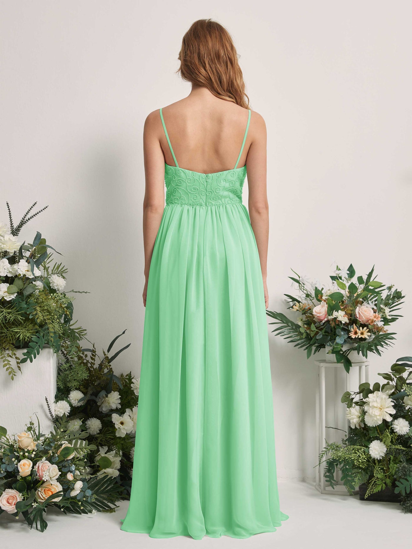 Carlyna A-Linien-Kleid U-Ausschnitt Bodenlang Chiffon Brautjungfernkleid Minzgrün #farbe_minzgr-n