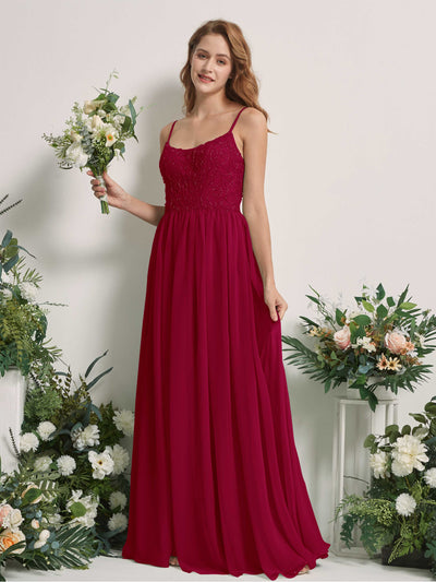 Carlyna A-Linien-Kleid U-Ausschnitt Bodenlang Chiffon Brautjungfernkleid Narrenrot #farbe_narrenrot