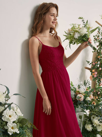 Carlyna A-Linien-Kleid U-Ausschnitt Bodenlang Chiffon Brautjungfernkleid Narrenrot #farbe_narrenrot