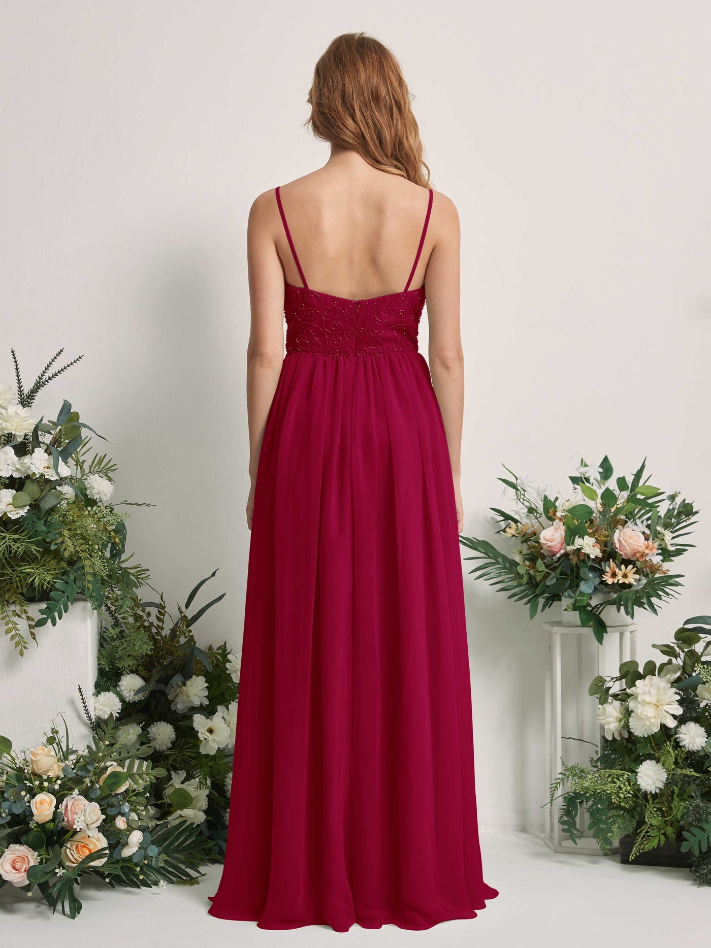 Carlyna A-Linien-Kleid U-Ausschnitt Bodenlang Chiffon Brautjungfernkleid Narrenrot #farbe_narrenrot