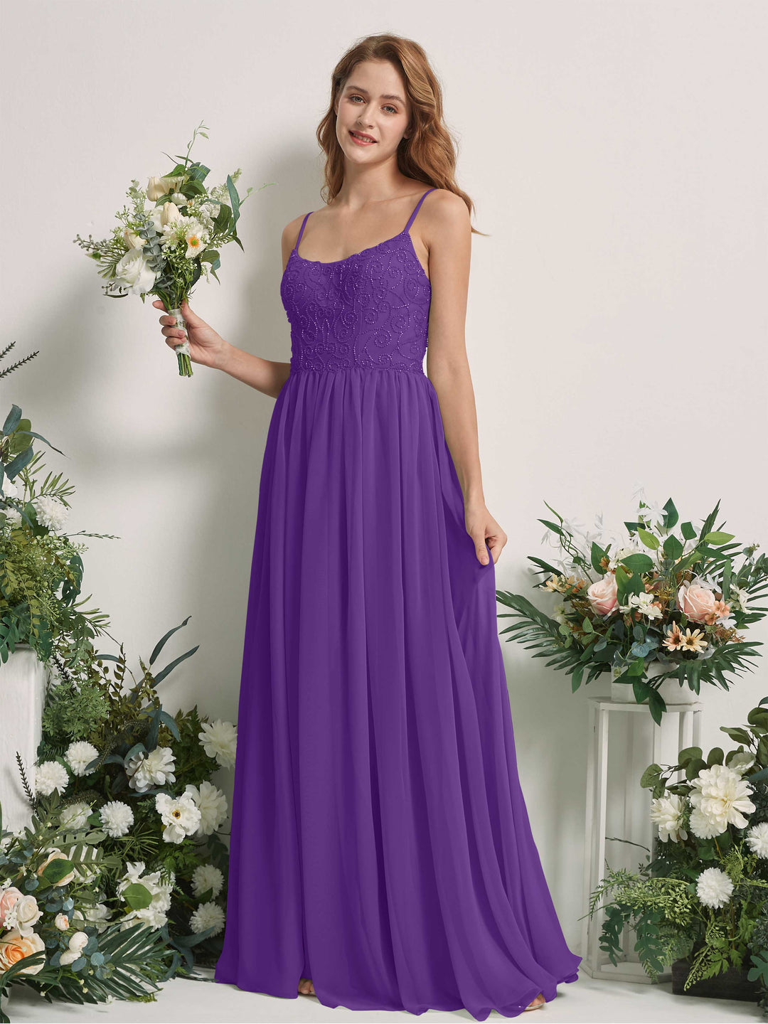 Carlyna A-Linien-Kleid U-Ausschnitt Bodenlang Chiffon Brautjungfernkleid Regency 