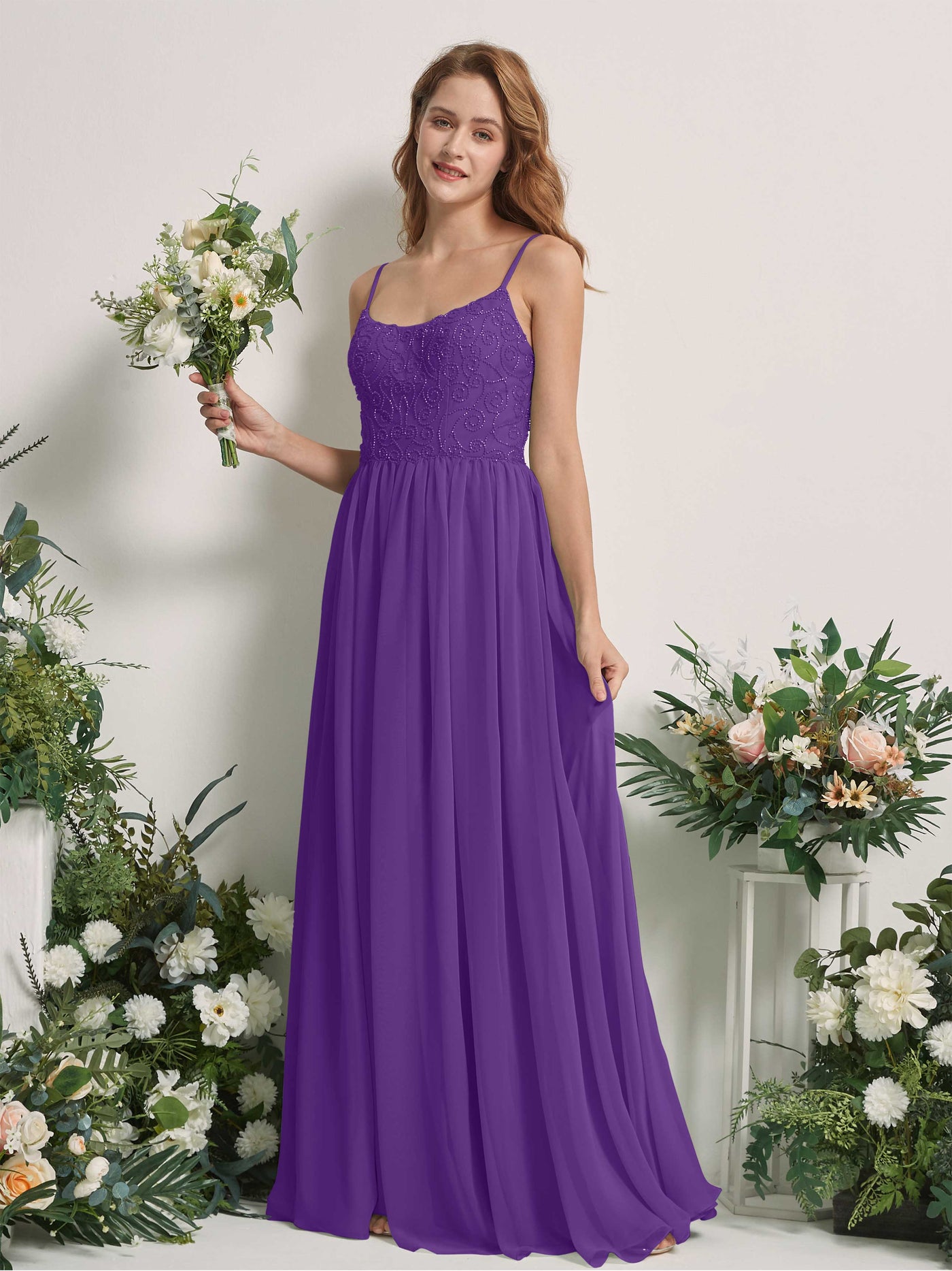 Carlyna A-Linien-Kleid U-Ausschnitt Bodenlang Chiffon Brautjungfernkleid Regency #farbe_regency