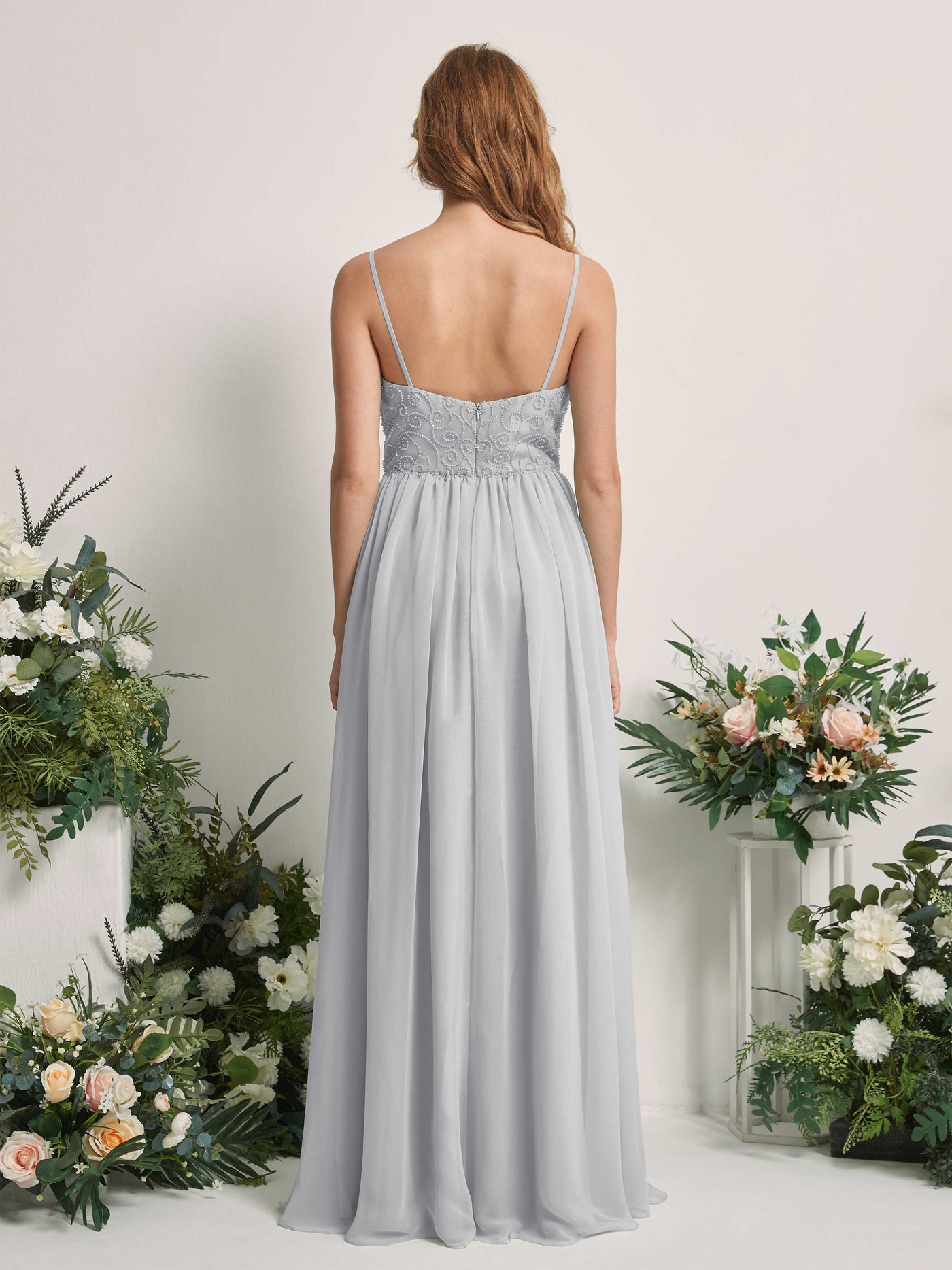 Carlyna A-Linien-Kleid U-Ausschnitt Bodenlang Chiffon Brautjungfernkleid Silber #farbe_silber