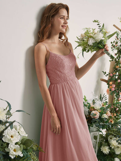 Carlyna A-Linien-Kleid U-Ausschnitt Bodenlang Chiffon Brautjungfernkleid Staubige Rose #farbe_staubige-rose