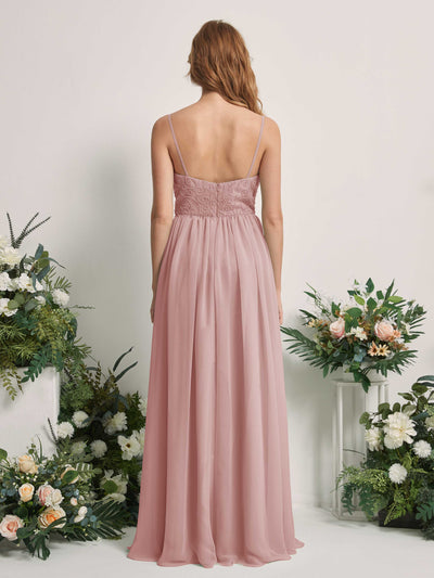 Carlyna A-Linien-Kleid U-Ausschnitt Bodenlang Chiffon Brautjungfernkleid Staubige Rose #farbe_staubige-rose