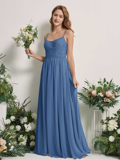 Carlyna A-Linien-Kleid U-Ausschnitt Bodenlang Chiffon Brautjungfernkleid Staubiges Blau #farbe_staubiges-blau