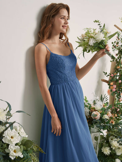 Carlyna A-Linien-Kleid U-Ausschnitt Bodenlang Chiffon Brautjungfernkleid Staubiges Blau #farbe_staubiges-blau