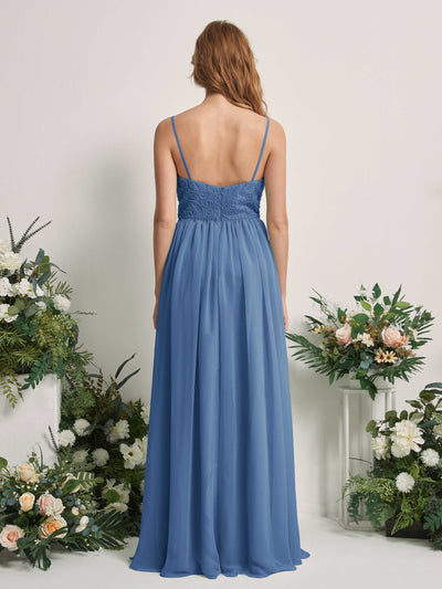 Carlyna A-Linien-Kleid U-Ausschnitt Bodenlang Chiffon Brautjungfernkleid Staubiges Blau #farbe_staubiges-blau