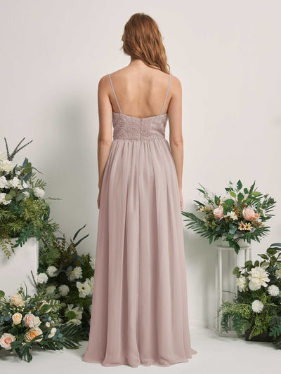 Carlyna A-Linien-Kleid U-Ausschnitt Bodenlang Chiffon Brautjungfernkleid Taupe #farbe_taupe
