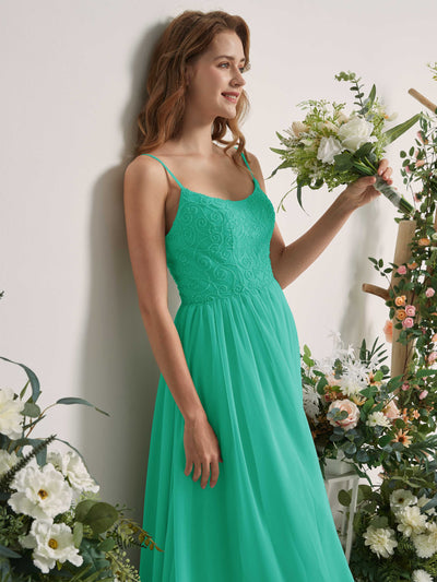 Carlyna A-Linien-Kleid U-Ausschnitt Bodenlang Chiffon Brautjungfernkleid Tiffany-Blau #farbe_tiffany-blau