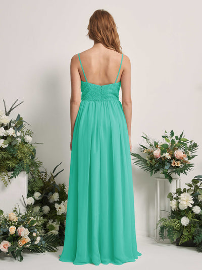 Carlyna A-Linien-Kleid U-Ausschnitt Bodenlang Chiffon Brautjungfernkleid Tiffany-Blau #farbe_tiffany-blau