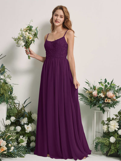Carlyna A-Linien-Kleid U-Ausschnitt Bodenlang Chiffon Brautjungfernkleid Traube #farbe_traube