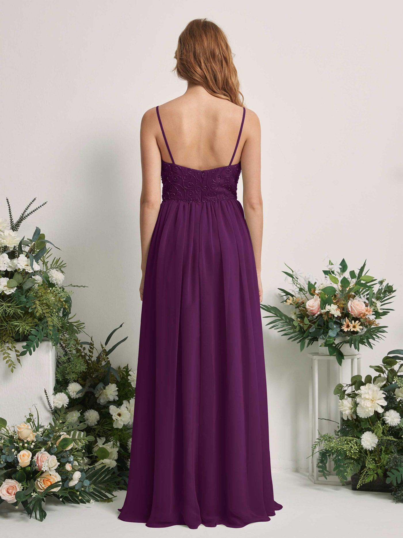 Carlyna A-Linien-Kleid U-Ausschnitt Bodenlang Chiffon Brautjungfernkleid Traube #farbe_traube