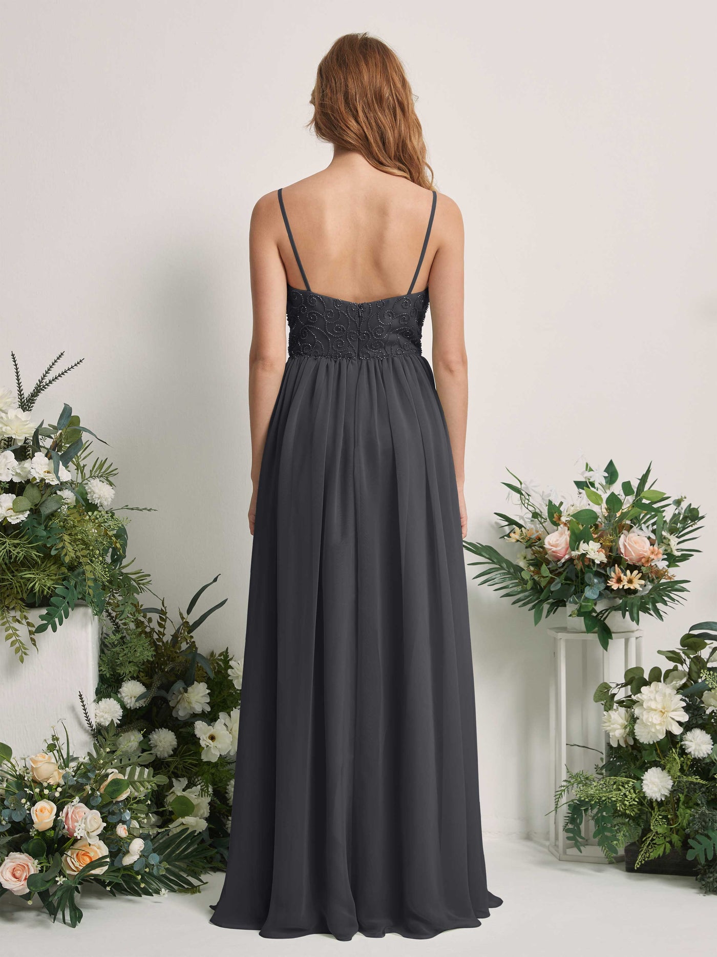 Carlyna A-Linien-Kleid U-Ausschnitt Bodenlang Chiffon Brautjungfernkleid Zinnfarben #farbe_zinnfarben